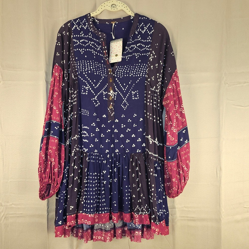 NWT‎ Free People Womens Indigo Combo Shibori Tunic Dress XS